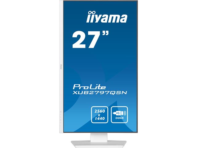 iiyama ProLite monitor XUB2797QSN-W1 27" IPS, White, WQHD, USB-C dock and RJ45 (LAN), Ultra Slim Bezel, HDMI, Display Port, Height Adjustable.  image 1