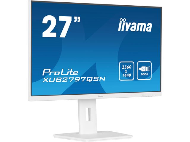 iiyama ProLite monitor XUB2797QSN-W1 27" IPS, White, WQHD, USB-C dock and RJ45 (LAN), Ultra Slim Bezel, HDMI, Display Port, Height Adjustable.  image 2