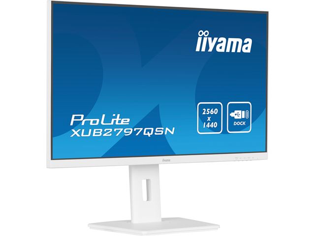 iiyama ProLite monitor XUB2797QSN-W1 27" IPS, White, WQHD, USB-C dock and RJ45 (LAN), Ultra Slim Bezel, HDMI, Display Port, Height Adjustable.  image 3
