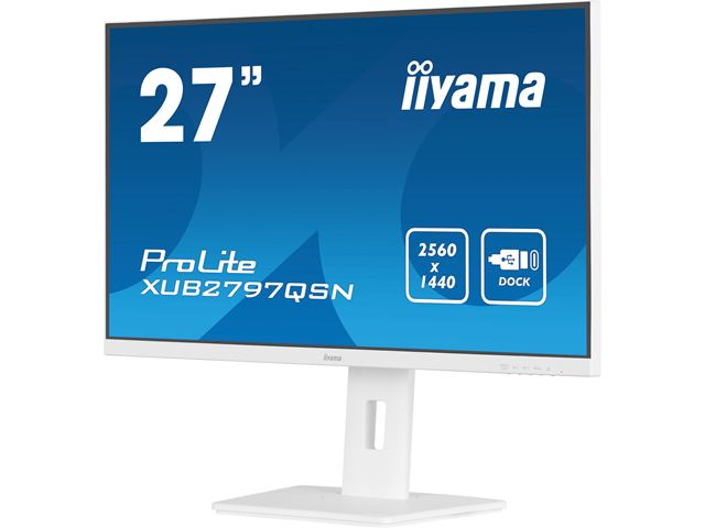 iiyama ProLite monitor XUB2797QSN-W1 27" IPS, White, WQHD, USB-C dock and RJ45 (LAN), Ultra Slim Bezel, HDMI, Display Port, Height Adjustable.  image 4