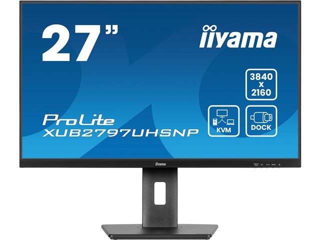 iiyama ProLite monitor XUB2797UHSNP-B1 27" IPS, 4k, KVM Switch, USB-C dock with 96W power delivery and RJ45 (LAN), Ultra Slim Bezel, HDMI, Display Port, Height Adjustable image 0