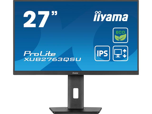 iiyama ProLite monitor ECO XUB2763QSU-B1 27" Height Adjustable, IPS, QHD, Black, Ultra Slim Bezel, HDMI, Display Port, USB Hub with B energy class image 0