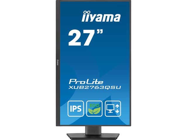 iiyama ProLite monitor ECO XUB2763QSU-B1 27" Height Adjustable, IPS, QHD, Black, Ultra Slim Bezel, HDMI, Display Port, USB Hub with B energy class image 1