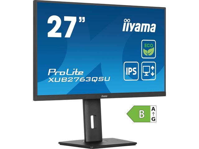 iiyama ProLite monitor ECO XUB2763QSU-B1 27" Height Adjustable, IPS, QHD, Black, Ultra Slim Bezel, HDMI, Display Port, USB Hub with B energy class image 2