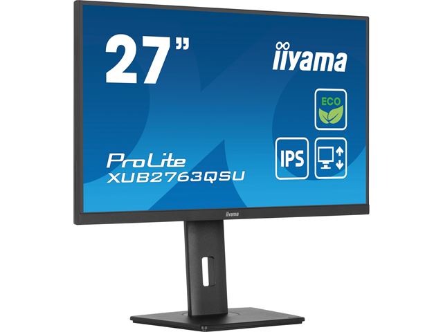 iiyama ProLite monitor ECO XUB2763QSU-B1 27" Height Adjustable, IPS, QHD, Black, Ultra Slim Bezel, HDMI, Display Port, USB Hub with B energy class image 4