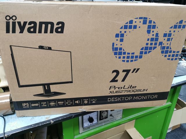 Box Opened: iiyama ProLite monitor XUB2790QSUH-B1 27" IPS, built-in Windows Hello camera and microphone, QHD resolution, Height Adjustable, 3-side borderless design image 0