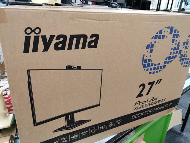 Box Opened: iiyama ProLite monitor XUB2790QSUH-B1 27" IPS, built-in Windows Hello camera and microphone, QHD resolution, Height Adjustable, 3-side borderless design image 1
