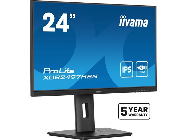 iiyama ProLite monitor XUB2497HSN-B2 24" IPS, Full HD, Ultra Slim Bezel, HDMI, Display Port, USB-C dock, LAN, Height Adjustable.  image 2