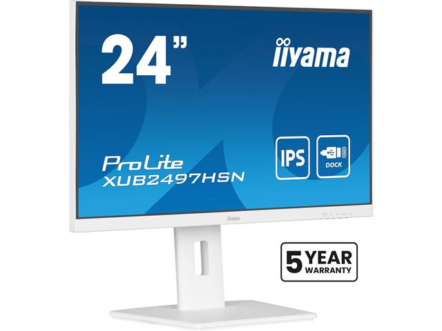 iiyama ProLite monitor XUB2497HSN-W2 24" IPS, White, Full HD, Ultra Slim Bezel, HDMI, Display Port, USB-C dock, Height Adjustable.  image 2