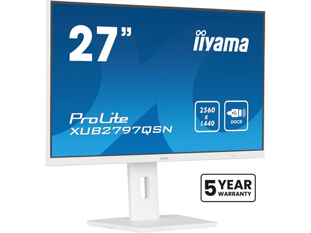 iiyama ProLite monitor XUB2797QSN-W2 27" IPS, White, WQHD, USB-C dock and RJ45 (LAN), Ultra Slim Bezel, HDMI, Display Port, Height Adjustable.  image 2