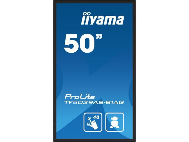 iiyama Prolite monitor TF5039AS-B1AG 50" Black, IPS, Anti Glare, Full HD, Bonded Projective Capacitive 40pt Touch, 24/7, Landscape/Portrait/Face-up, Android 11 OS, iiSignage² image 1