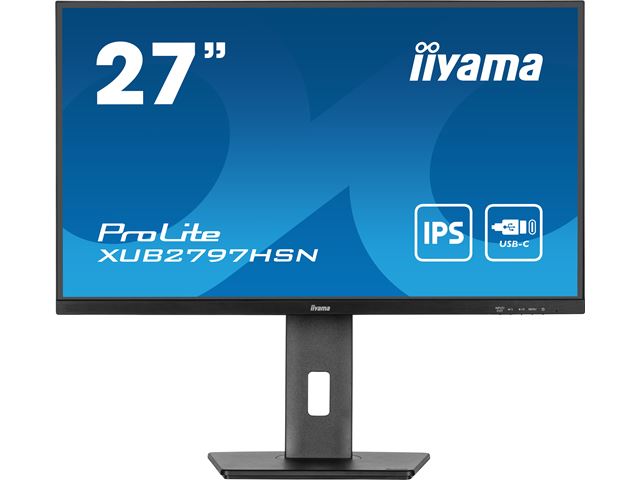 iiyama ProLite Monitor XUB2797HSN-B2 27", Black, 1ms, Height Adjustable, IPS Panel, USB-C connection, Daisy chain, RJ45 (LAN) image 0