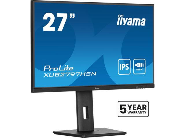 iiyama ProLite Monitor XUB2797HSN-B2 27", Black, 1ms, Height Adjustable, IPS Panel, USB-C connection, Daisy chain, RJ45 (LAN) image 2