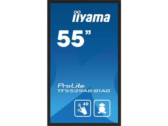 iiyama Prolite monitor TF5539AS-B1AG 55" Black, IPS, Anti Glare, Full HD, Bonded Projective Capacitive 40pt Touch, 24/7, Landscape/Portrait/Face-up, Android 11 OS, iiSignage² image 1