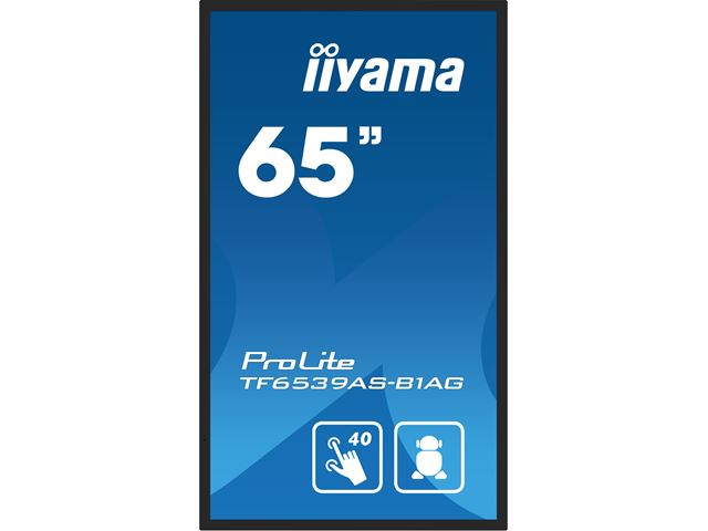 iiyama Prolite monitor TF6539AS-B1AG 65" Black, IPS, Anti Glare, Full HD, Bonded Projective Capacitive 40pt Touch, 24/7, Landscape/Portrait/Face-up, Android 11 OS, iiSignage² image 1