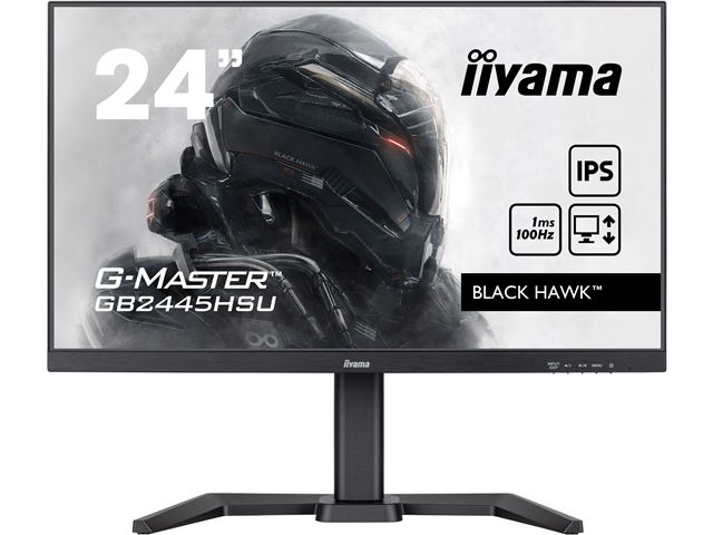 iiyama G-Master Black Hawk gaming monitor GB2445HSU-B2 24" Height Adjustable, Black, IPS, 100Hz, 1ms, FreeSync, HDMI, Display Port, USB Hub image 0