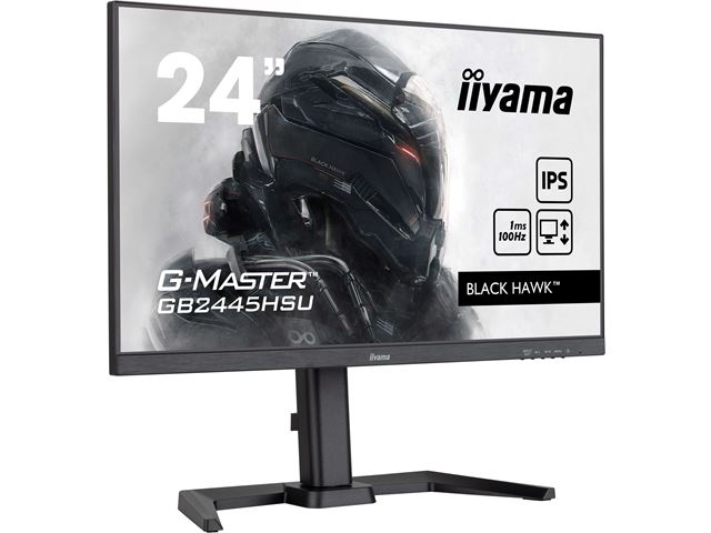 iiyama G-Master Black Hawk gaming monitor GB2445HSU-B2 24" Height Adjustable, Black, IPS, 100Hz, 1ms, FreeSync, HDMI, Display Port, USB Hub image 1