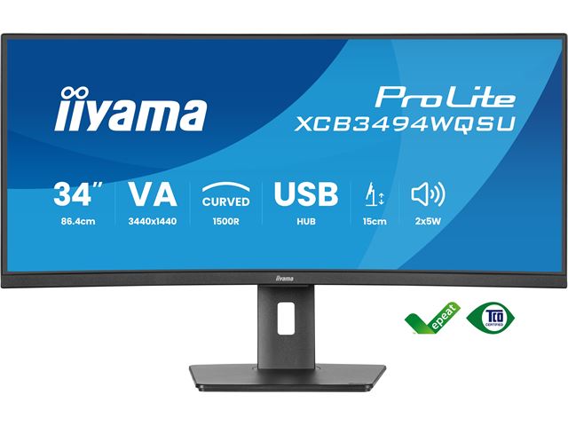 iiyama ProLite curved monitor XCB3494WQSU-B1 34" VA ultra-wide screen, FreeSync, HDMI, USB Hub, Height Adjustable image 0