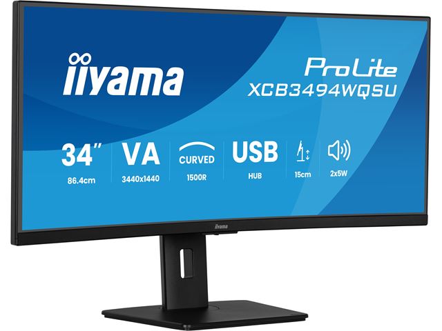 iiyama ProLite curved monitor XCB3494WQSU-B1 34" VA ultra-wide screen, FreeSync, HDMI, USB Hub, Height Adjustable image 2