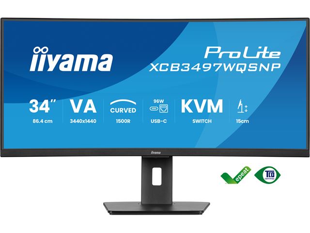 iiyama ProLite curved monitor XCB3497WQSNP-B1 34" VA ultra-wide screen with KVM Switch, LAN and USB-C Dock, HDMI and Height Adjustment image 0