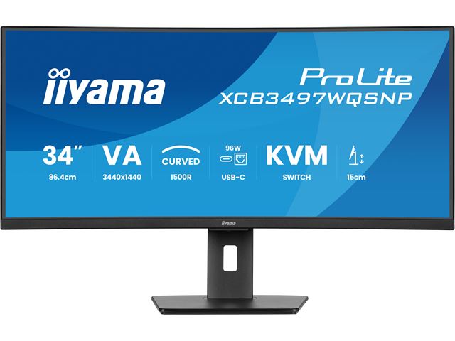 iiyama ProLite curved monitor XCB3497WQSNP-B1 34" VA ultra-wide screen with KVM Switch, LAN and USB-C Dock, HDMI and Height Adjustment image 1