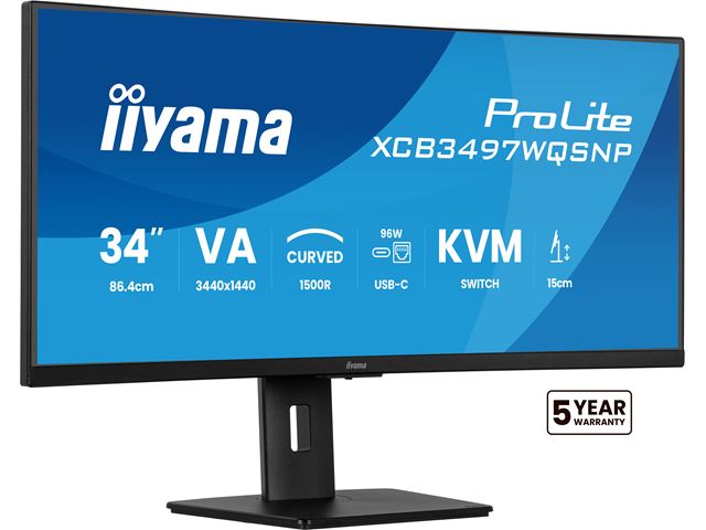 iiyama ProLite curved monitor XCB3497WQSNP-B1 34" VA ultra-wide screen with KVM Switch, LAN and USB-C Dock, HDMI and Height Adjustment image 4
