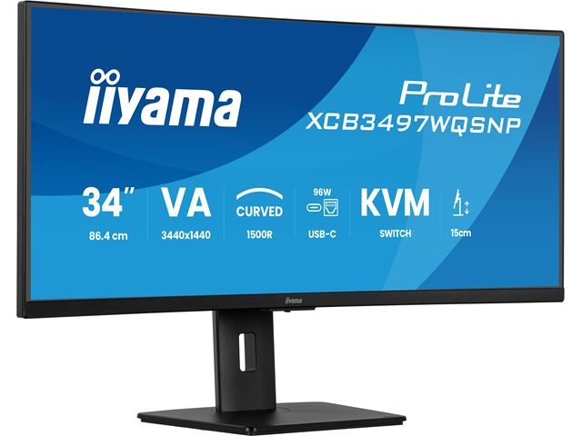 iiyama ProLite curved monitor XCB3497WQSNP-B1 34" VA ultra-wide screen with KVM Switch, LAN and USB-C Dock, HDMI and Height Adjustment image 3