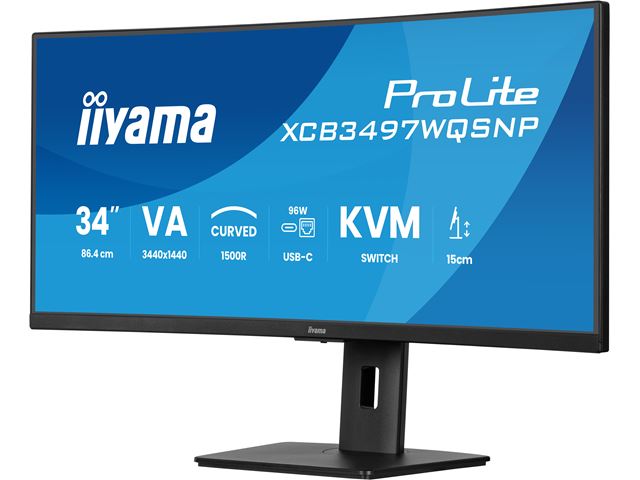 iiyama ProLite curved monitor XCB3497WQSNP-B1 34" VA ultra-wide screen with KVM Switch, LAN and USB-C Dock, HDMI and Height Adjustment image 5