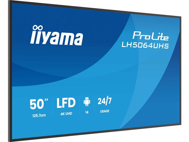 iiyama ProLite LH5064UHS-B1AG 50" Digital Signage, IPS, 4K, 24/7, USB-C, HDMI, Landscape/Portrait, iiSignage², Android 14 OS and FailOver image 2