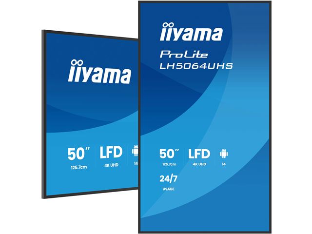 iiyama ProLite LH5064UHS-B1AG 50" Digital Signage, IPS, 4K, 24/7, USB-C, HDMI, Landscape/Portrait, iiSignage², Android 14 OS and FailOver image 4