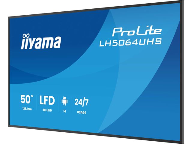 iiyama ProLite LH5064UHS-B1AG 50" Digital Signage, IPS, 4K, 24/7, USB-C, HDMI, Landscape/Portrait, iiSignage², Android 14 OS and FailOver image 5