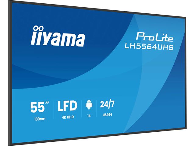 iiyama ProLite LH5564UHS-B1AG 55" Digital Signage, IPS, 4K, 24/7, USB-C, HDMI, Landscape/Portrait, iiSignage², Android 14 OS and FailOver image 2
