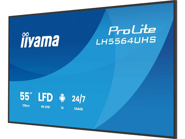 iiyama ProLite LH5564UHS-B1AG 55" Digital Signage, IPS, 4K, 24/7, USB-C, HDMI, Landscape/Portrait, iiSignage², Android 14 OS and FailOver image 5