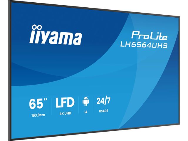 iiyama ProLite LH6564UHS-B1AG 65" Digital Signage, IPS, 4K, 24/7, USB-C, HDMI, Landscape/Portrait, iiSignage², Android 14 OS and FailOver image 2