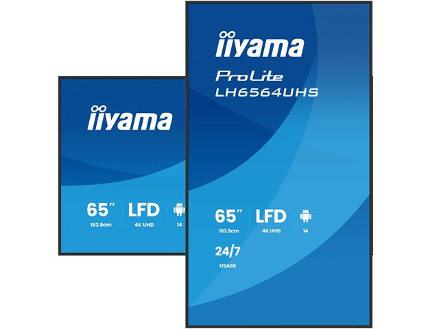 iiyama ProLite LH6564UHS-B1AG 65" Digital Signage, IPS, 4K, 24/7, USB-C, HDMI, Landscape/Portrait, iiSignage², Android 14 OS and FailOver image 3