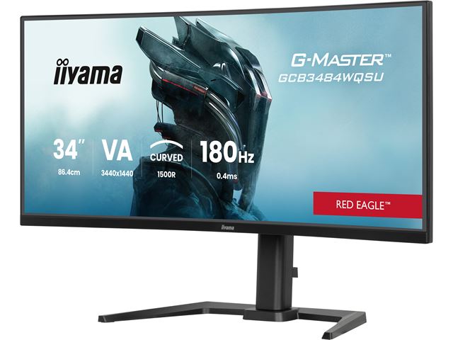 iiyama G-Master Red Eagle curved gaming monitor GCB3484WQSU-B1 34" Black, 3440 x 1440, 0.4ms, 180hz, FreeSync, HDMI, Display Port, Height Adjustable image 2