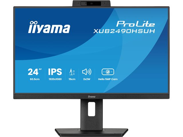 iiyama ProLite monitor XUB2490HSUH-B2 24" IPS, built-in Windows Hello camera and microphone, Height Adjustable, 3-side borderless design image 1