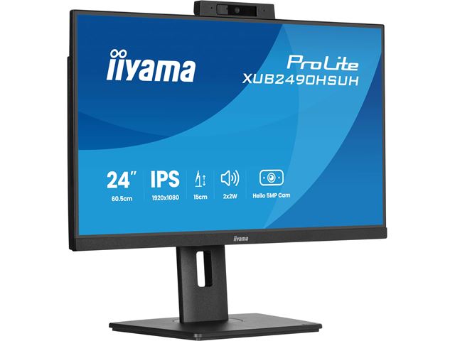 iiyama ProLite monitor XUB2490HSUH-B2 24" IPS, built-in Windows Hello camera and microphone, Height Adjustable, 3-side borderless design image 2