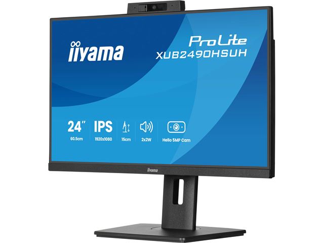 iiyama ProLite monitor XUB2490HSUH-B2 24" IPS, built-in Windows Hello camera and microphone, Height Adjustable, 3-side borderless design image 3