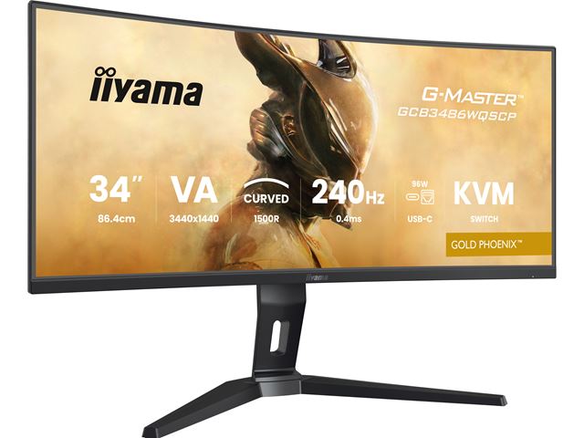 iiyama G-Master Gold Phoenix curved gaming monitor GCB3486WQSCP-B1 34" Black, 3440 x 1440, 0.4ms, 240hz, KVM Switch, FreeSync, HDMI, Display Port, Height Adjustable image 3