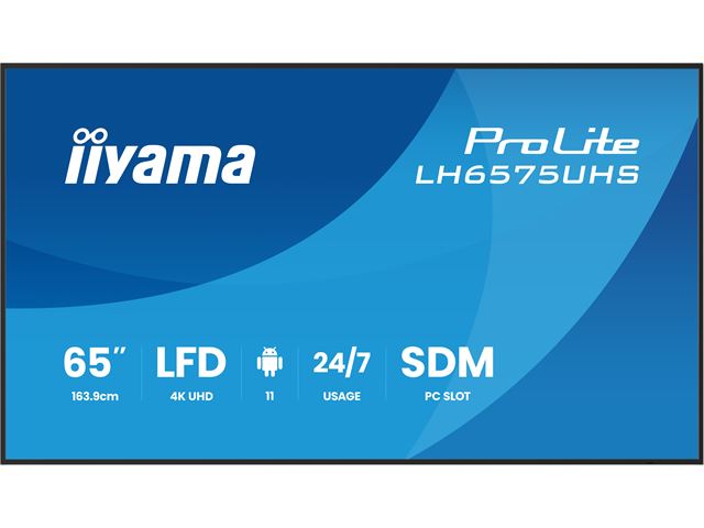 iiyama ProLite monitor LH6575UHS-B2AG 65", Digital Signage Android OS, IPS, HDMI, DisplayPort, 4K, 24/7, Landscape/Portrait, Media Player, Intel® SDM slot, Wifi, Anti-Glare image 0