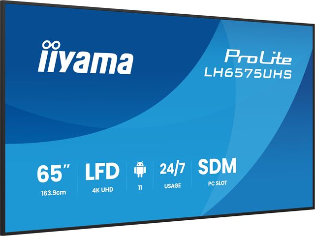 iiyama ProLite monitor LH6575UHS-B2AG 65", Digital Signage Android OS, IPS, HDMI, DisplayPort, 4K, 24/7, Landscape/Portrait, Media Player, Intel® SDM slot, Wifi, Anti-Glare image 2