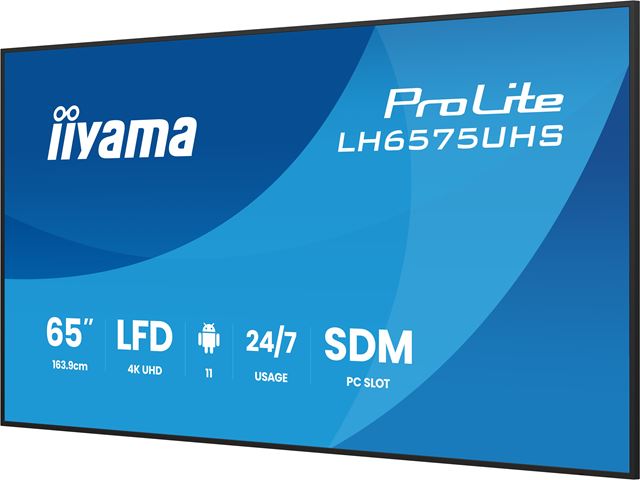 iiyama ProLite monitor LH6575UHS-B2AG 65", Digital Signage Android OS, IPS, HDMI, DisplayPort, 4K, 24/7, Landscape/Portrait, Media Player, Intel® SDM slot, Wifi, Anti-Glare image 5