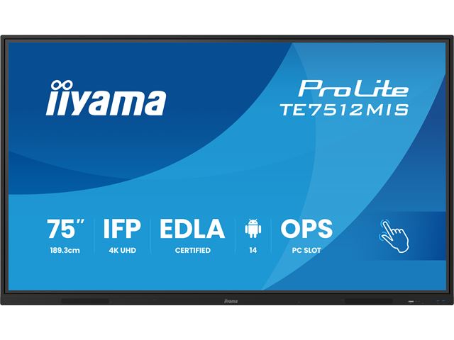 iiyama ProLite TE7512MIS-B4AG 75’’ Google EDLA Certified Interactive 4K UHD Touchscreen,  iiWare and Android 13E, Wifi, Eshare app image 0