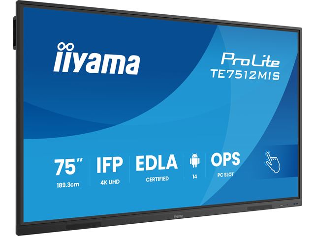 iiyama ProLite TE7512MIS-B4AG 75’’ Google EDLA Certified Interactive 4K UHD Touchscreen,  iiWare and Android 13E, Wifi, Eshare app image 1