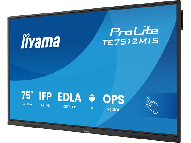 iiyama ProLite TE7512MIS-B4AG 75’’ Google EDLA Certified Interactive 4K UHD Touchscreen,  iiWare and Android 13E, Wifi, Eshare app image 2