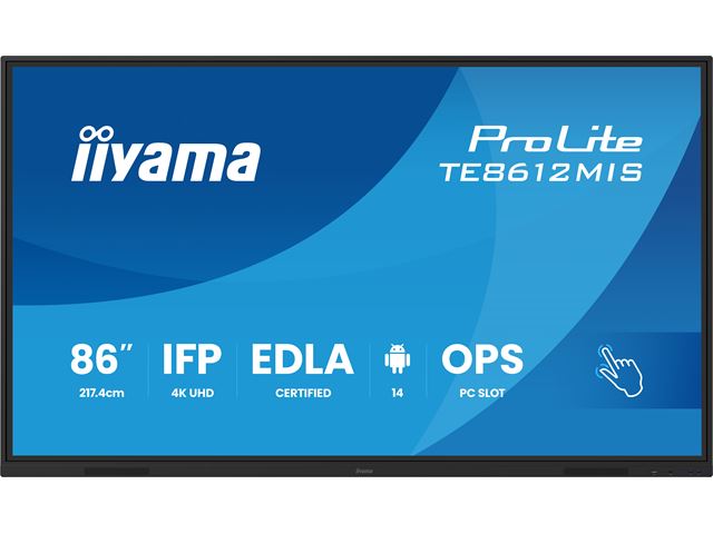 iiyama ProLite TE8612MIS-B4AG 86", 4k UHD, Infrared 40pt touch, PC slot, 24/7, IPS, Anti-glare coating, WiFi, HDMI, USB-C, Android 14 OS image 0