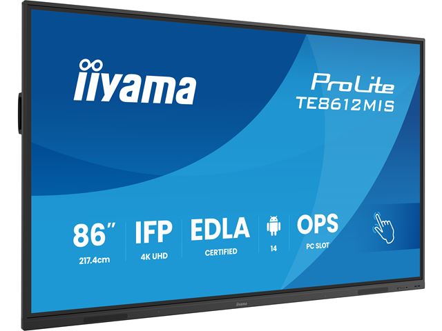 iiyama ProLite TE8612MIS-B4AG 86", 4k UHD, Infrared 40pt touch, PC slot, 24/7, IPS, Anti-glare coating, WiFi, HDMI, USB-C, Android 14 OS image 1