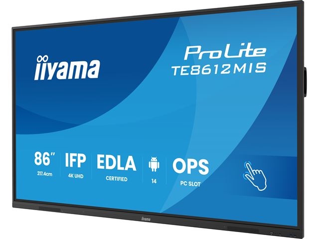 iiyama ProLite TE8612MIS-B4AG 86", 4k UHD, Infrared 40pt touch, PC slot, 24/7, IPS, Anti-glare coating, WiFi, HDMI, USB-C, Android 14 OS image 2