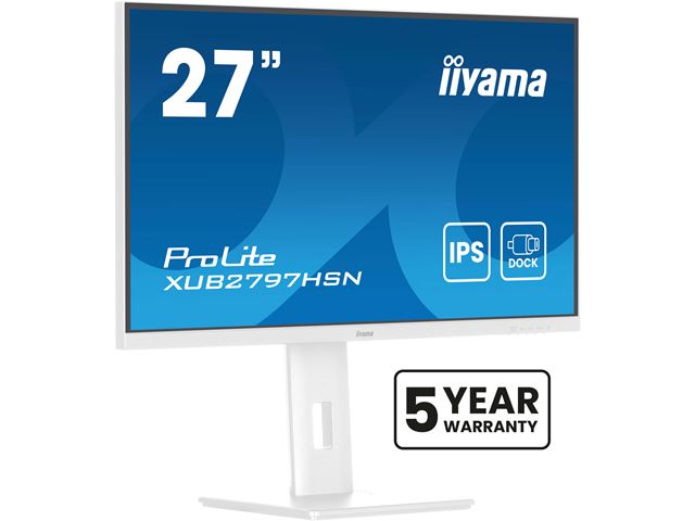 iiyama ProLite Monitor XUB2797HSN-W2 27", White, 1ms, Height Adjustable, IPS Panel, USB-C connection, Daisy chain, RJ45 (LAN) image 2